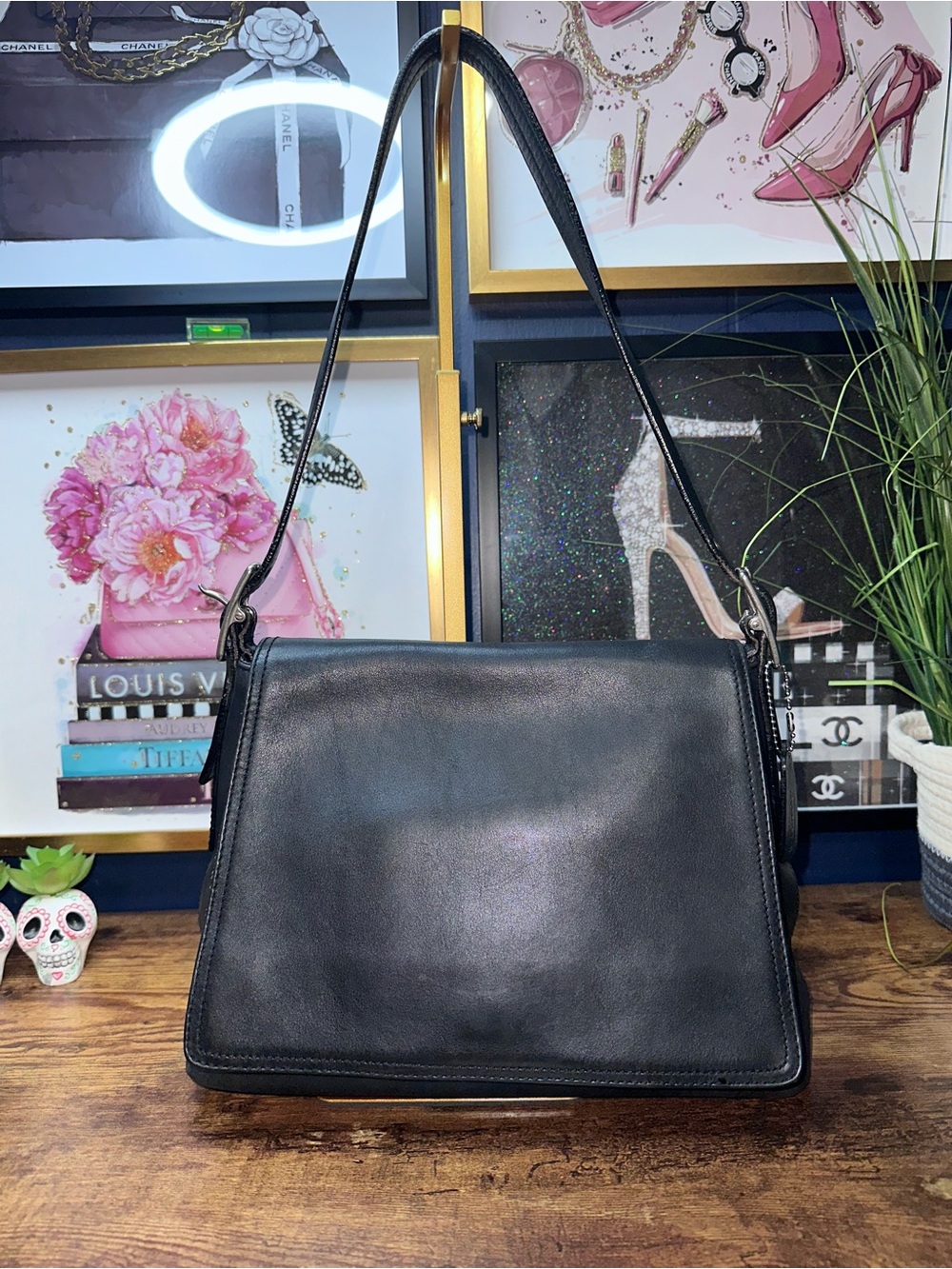 Vintage Coach Legacy West Studio Flap Bag Black Soft Leather Shoulder Bag 982